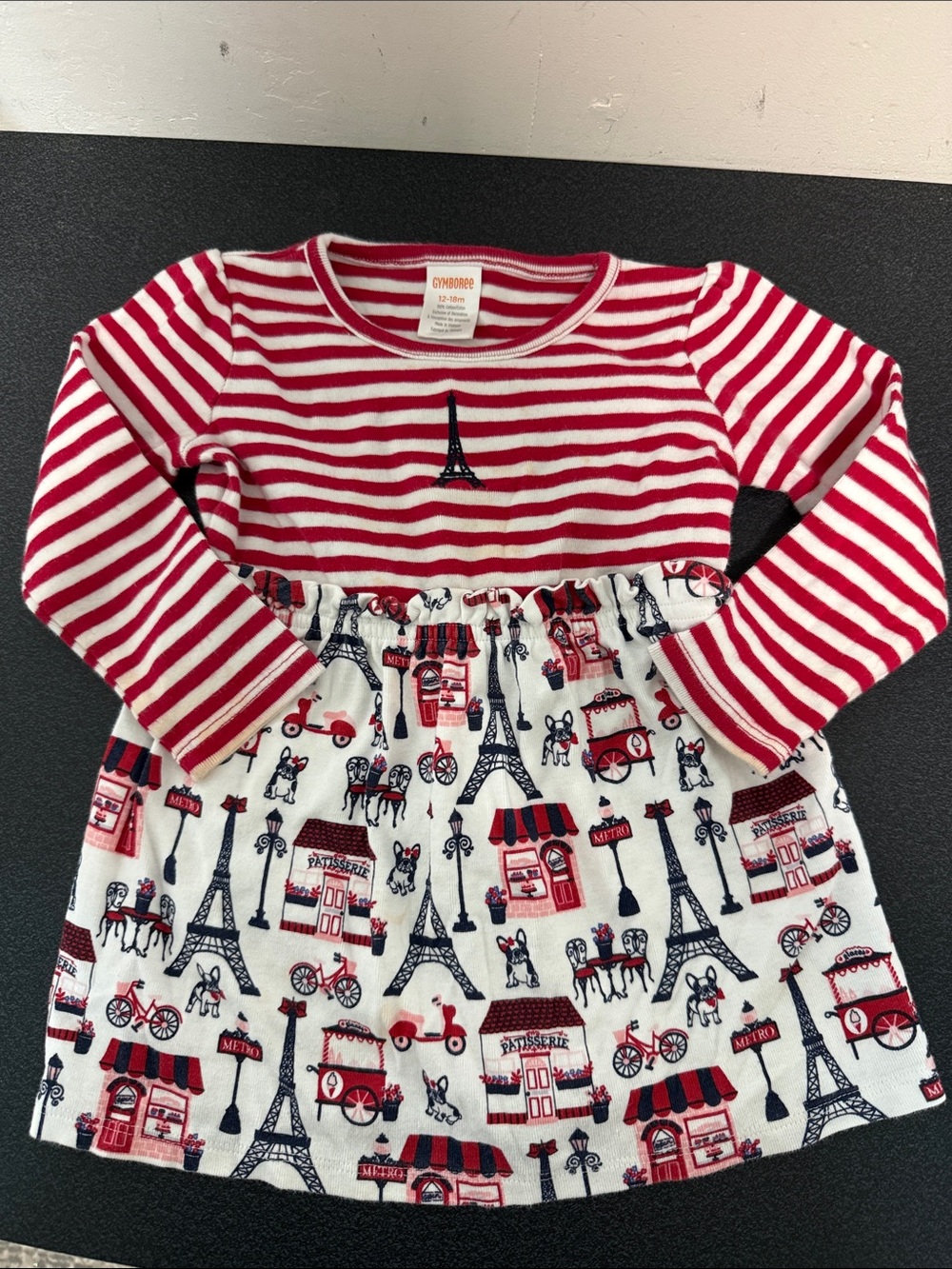 Gymboree Red & White Striped Paris-Print Long Sleeve Top Dress